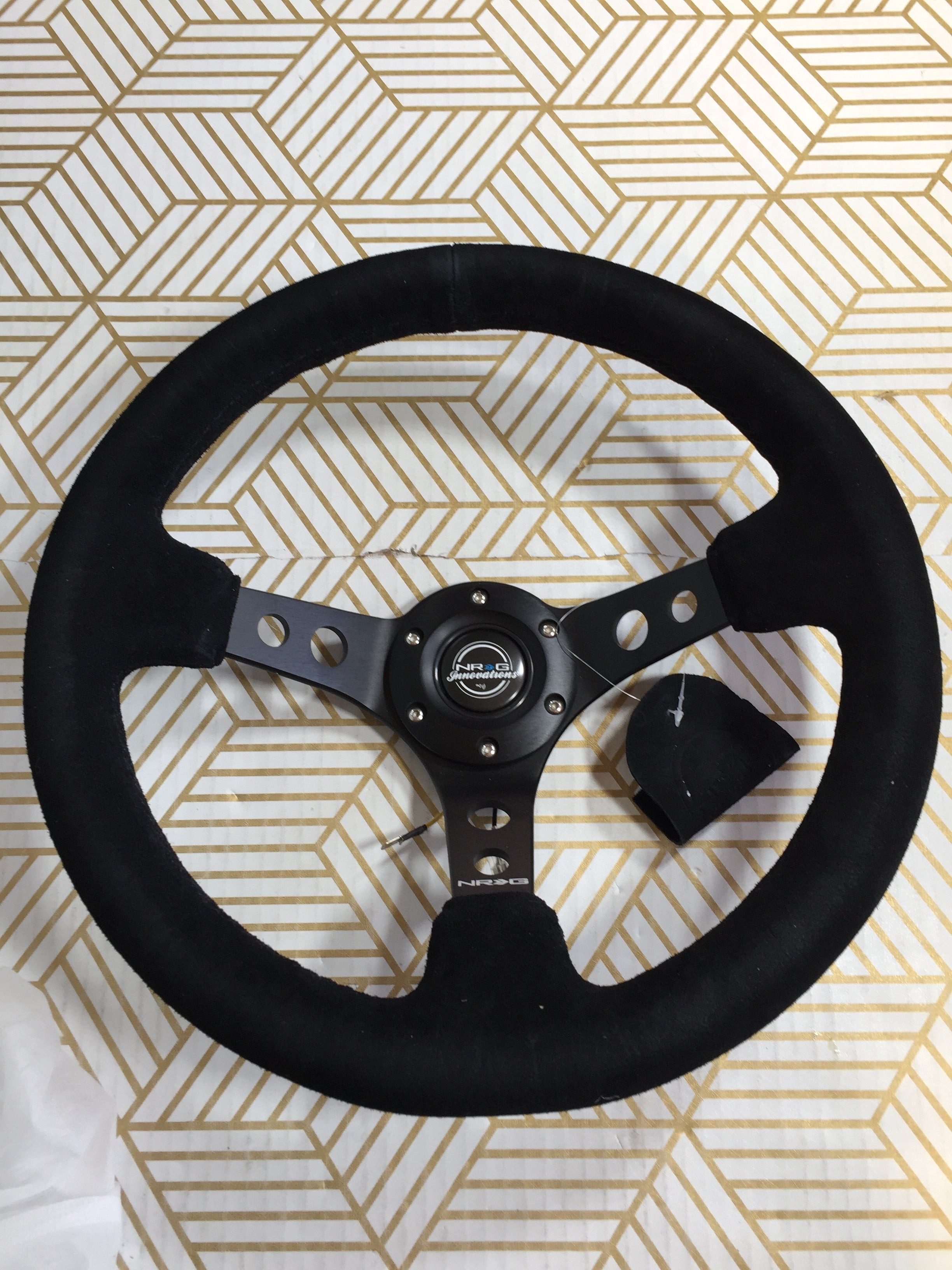 NRG Innovations Steering Wheel Deep Dish 350mm 13.78in Black Suede w/ Spokes (7926199714030)